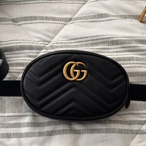 Gucci Black Belt Bag with Gold Emblem